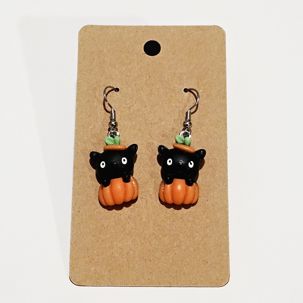 Black Cat and Orange Pumpkin Earrings